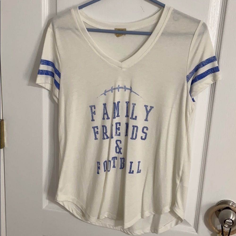 White family friends and football T-shirt
